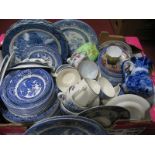 Ye Olde Chinese Willow Pattern Plates, bowls etc. Masons Ironstone jug (damaged) etc:- One Box