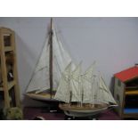 A Mounted Model of The 'Shamrock' Sailing Boat, cotton sailing, overall height 85.5cm and another