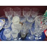 Hand Blown Large Wine Glasses, cut glass vase, enamelled jug and glasses, Art Nouveau style vase