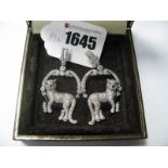 A Pair of Modern Art Deco Big Cat Style Drop Earrings, stamped "925".