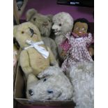 Five Mid XX Century Soft Toys, including three teddy bears up to 43cm high, all jointed plus a