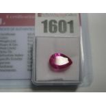 A Pear Shape Pink Sapphire, unmounted; together with a Global Gems Lab Certificate card stating