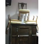 Three Early XX Century Inlaid Rosewood Salon Chairs, with pierced heart shape splat on turned legs.