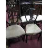 A Pair of XVIII Century Mahogany Dining Chairs (damaged), together with three other chairs. (5)