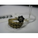 A 9ct Gold Cluster Dress Ring, claw set; together with a 9ct gold 'Keeper' style ring. (2)