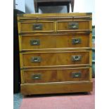 A Yew Wood Campaign Chest of Two Small, Three Long Drawers, with metal mounts, upper sliding shelf