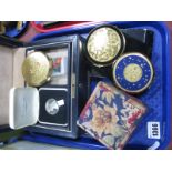 Stratton Powder Compacts, navy leather jewellery box, fabric covered trinket box, miniature glass