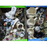 Graduating Jugs, beer steins, model figures, novelty tea pot, shire horses etc:- Two Boxes