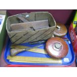 Rabone Chesterman and Treble Leather Bound Tape Measures, wooden rules, woodworkers planes etc:- One