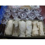 A Set of Six Stuart Crystal Stem Glasses, boxed, six cut glass champagne glasses and five wine