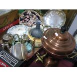 Britannia Metal Tea Pot, Walker & Hall hot water jug, dish, Masons plate, glass vase etc:- One Box