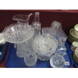 A Fine Cut Lead Crystal Decanter of Flask Form, a similar waisted vase, jugs, dishes, paperweight