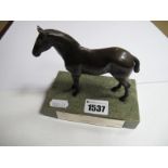 A Bronze Figure of a Horse Mounted on a Marble Base, with silver plaque 'Wortley Village Gymkhana