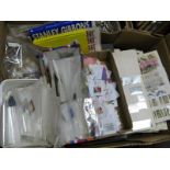 Stamps, to include large album, 100 plus packets, many loose:- One Box