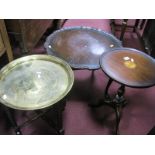 A Mahogany Wine Table, brass tray on stand, mahogany coffee table. (3)