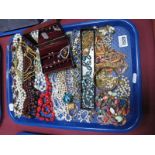 Costume Bead Necklaces, bangle, earrings, imitation pearls, diamante etc:- One Tray