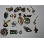 Modernist Style and Other Studio Style Brooches, MODA, Blue John and other clip earrings, Bengt