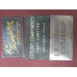 Three Metal Advertising Wall Plaques; two for 'J.H.Thompson' and a 'Cutlery Components (1947) Ltd'