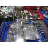 Shaped Rectangular Plated Dressing Table Tray, glass sugar shaker, toast rack, swing handled basket,