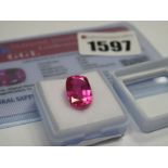 A Cushion Cut Pink Sapphire, unmounted; together with a Global Gems Lab Certificate card stating