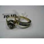 A 9ct Gold Stone Set Ring, alternate inset highlights, a cluster style dress ring, of flower head