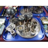 Plated Hotel Tea Ware, circular plated tray, two piece cruet, plated egg coddler, etc:- One Tray