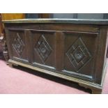 A XVII Century Jointed Oak Blanket Box, with panelled top, three panelled base, with lozenge