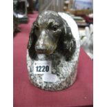 An Art Deco Cold Painted Spelter Bust of a Spaniel, with glass eyes, mounted in marble plinth,