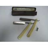 A John Heiffor of Sheffield Twin Razor Set, in original army razors Morocco case.