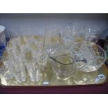 Webb Corbett Lead Crystal Tumbles, other cut glassware, candlesticks etc.:-One Tray.