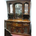 Hardwood Mirror Back Sideboard, in the Victorian manner with turned supports to three bevelled