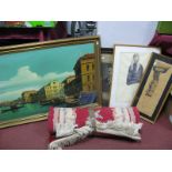 Large Print on Canvas Venetian Canal Scene, pencil drawing, watercolour, framed photograph; together