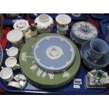 Wedgwood Jasperware Plates, trinkets, Doulton Brambley Hedge Ware, Siamese cat, etc:- One Tray