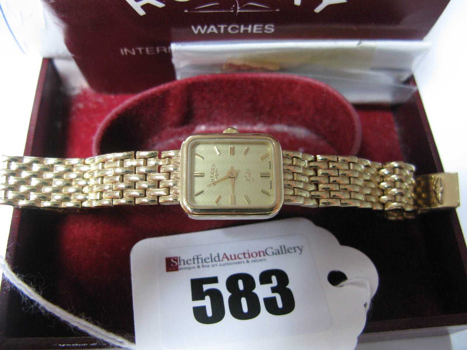 Rotary; A Modern 9ct Gold Cased Ladies Wristwatch, the signed rectangular dial with line markers,