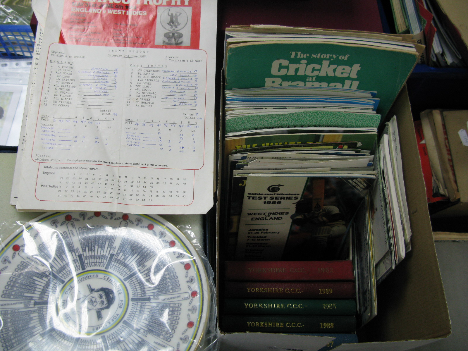 Cricket, Yorkshire C.C.C annuals, programmes, England v. Yorkshire national team scorecards,