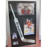Ice Hockey Sheffield Steelers Montage, featuring Reebok Hockey Stick signed by Frank Doyle plus four