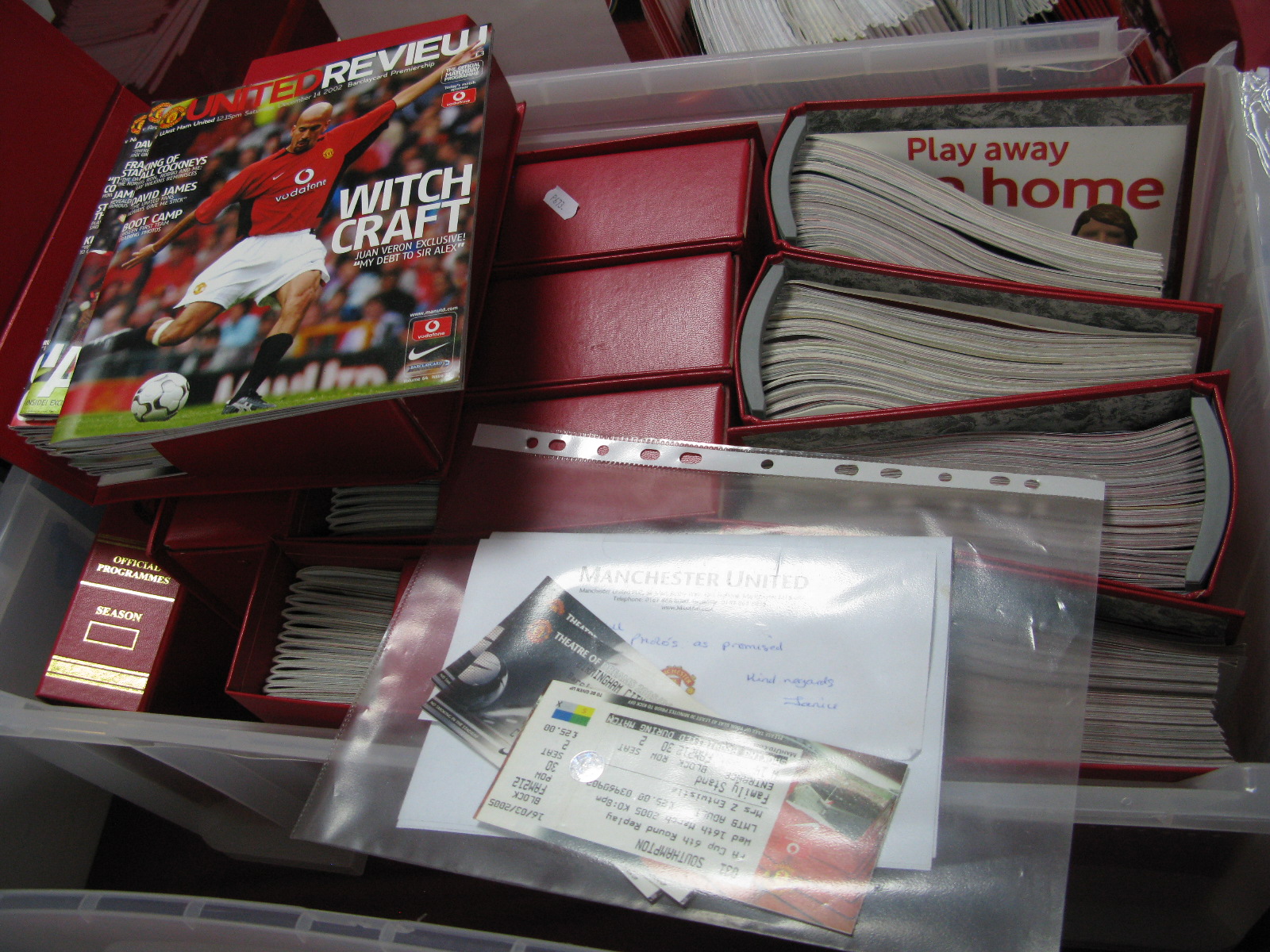 2001-2007 Manchester United Home Programmes, large quantity, team sheets and tickets, notices.