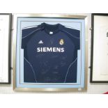 Real Madrid, Adidas blue away shirt bearing Siemens logo, silver pen signed by eleven players (