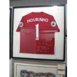 Jose Mourinho Black Pen Autograph, Unverified, on the back of a Manchester United Premier League