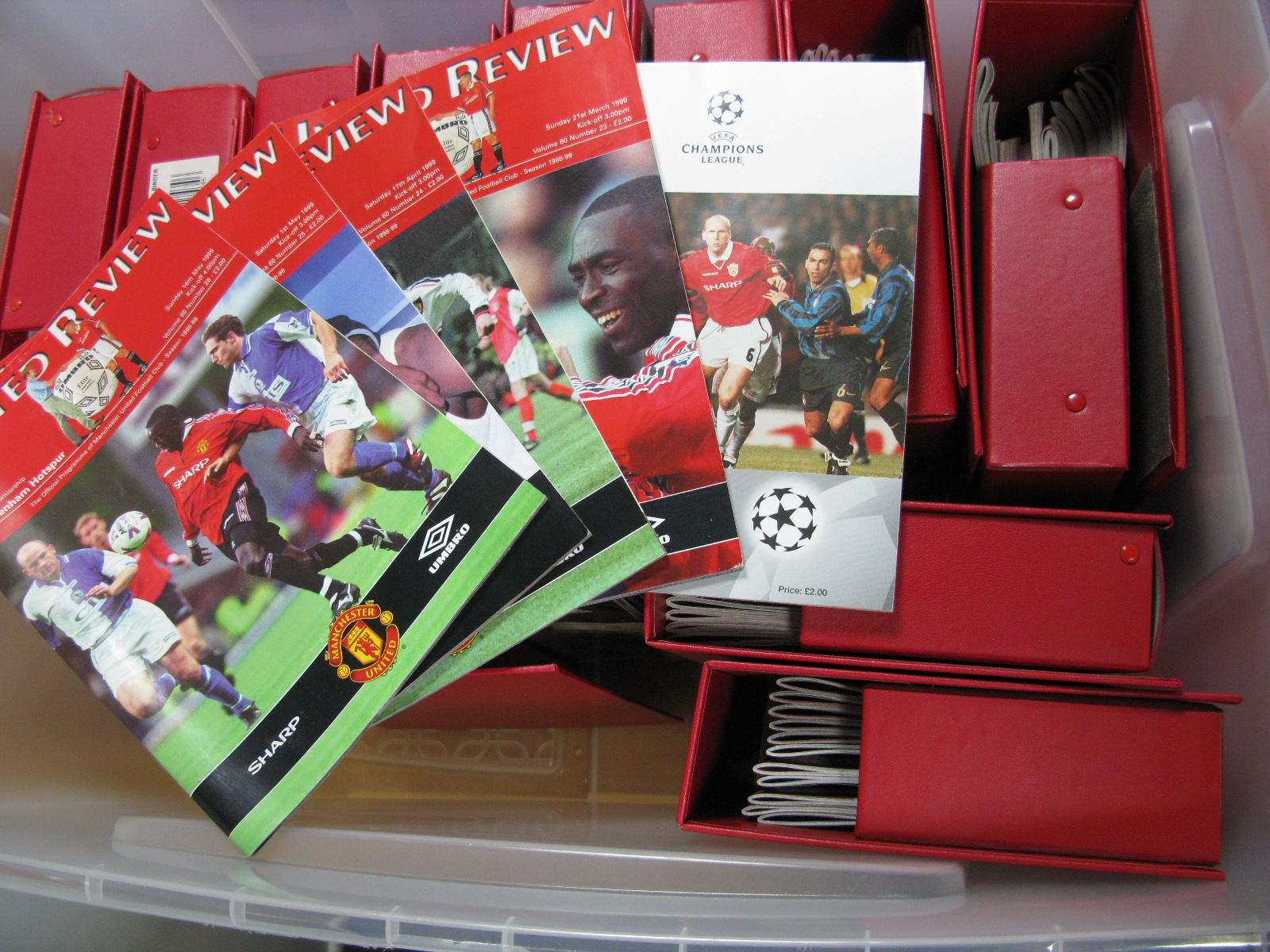 1996-2001 Manchester United Home Programmes, including thirty one issues from the 1999 Treble