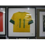 Neymar Black Pen Autograph - Unverified, on the back of a Nike Brazil Home Shirt bearing number