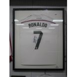 Christiano Ronaldo Black Pen Autograph - Unverified, on the back of a Real Madrid Home Shirt,