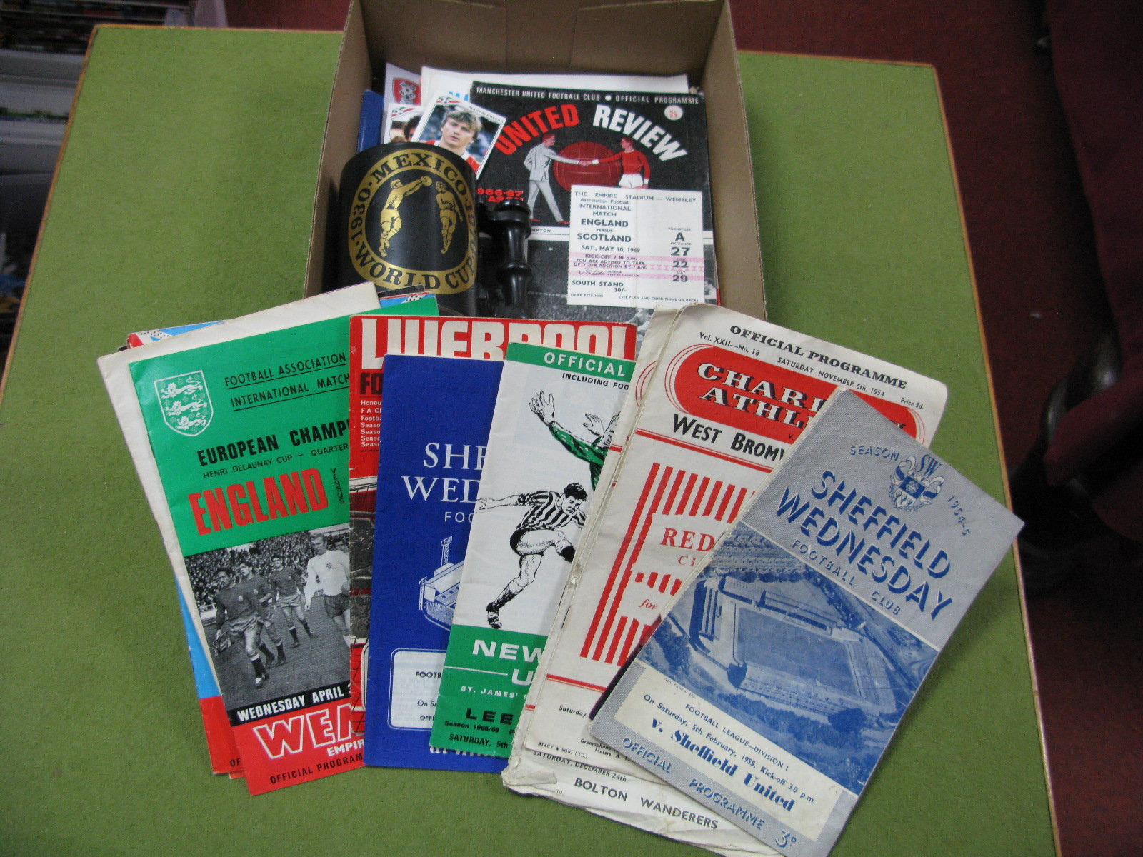 Portmeirion World Cup 1970 Mug, Charlton Athletic 1950's Programmes and others:- One Box