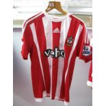 Matt Targett, Southampton Adidas Home Shirt, bearing 'Veho' logo, Premier League arm patches and