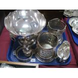 A Silver on Copper Plated Punch Bowl, with lion mask and ring handles, on footed base; a pair of