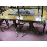 A XX Century Mahogany Twin Pedestal Dining Table, with a cross banded top, with a reeded pedestal,