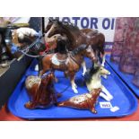 A Melba Ware Horse, further brown horse, shirehorse, seated alsatian, fosters seals:- One Tray