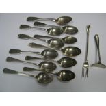 Eleven Assorted Hallmarked Silver Teaspoons, (various makers and dates) a hallmarked silver pickle