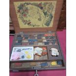 R.Ackermann Mahogany Artists Paint Box, containing named paints, and Smith Warner porcelain mix