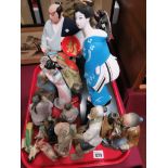 A Soapstone Vine Group, oriental figures, dragon, wooden tray.